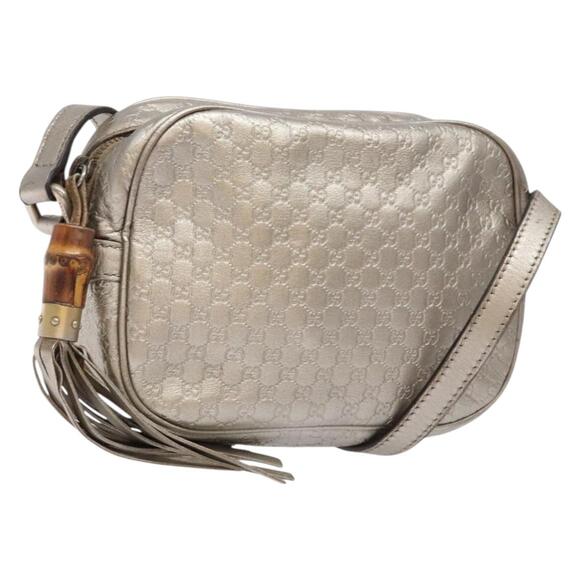 GUCCI Micro GG Canvas Guccissima Shoulder Bag Leather Silver - Picture 1 of 16